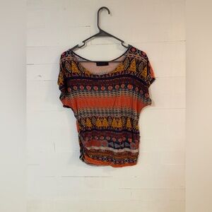 Annabelle USA Maternity Ruched Tribal Print Top Medium Boho Scoop Neck